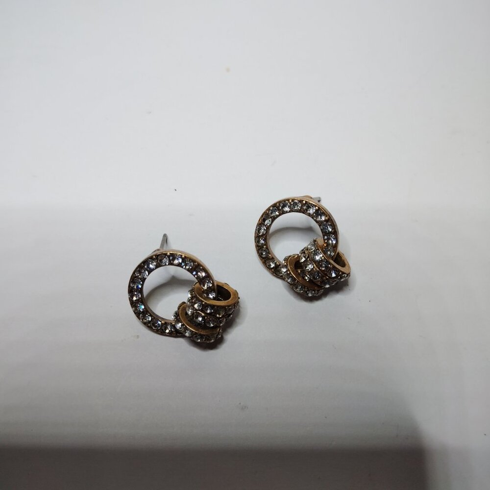 J.Crew Gold Tone Rhinestone Loop Earrings Signed Post Back